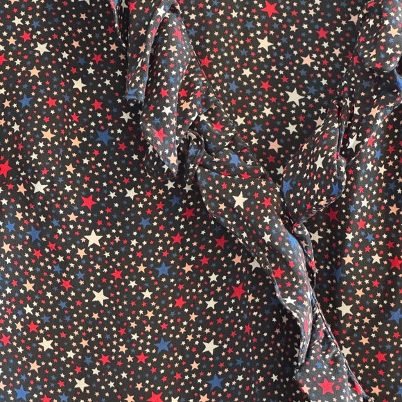Madewell Navy Starry Night 100% Silk Wrap-Front Ruffle-Hem Blouse Size XS - Picture 3 of 13